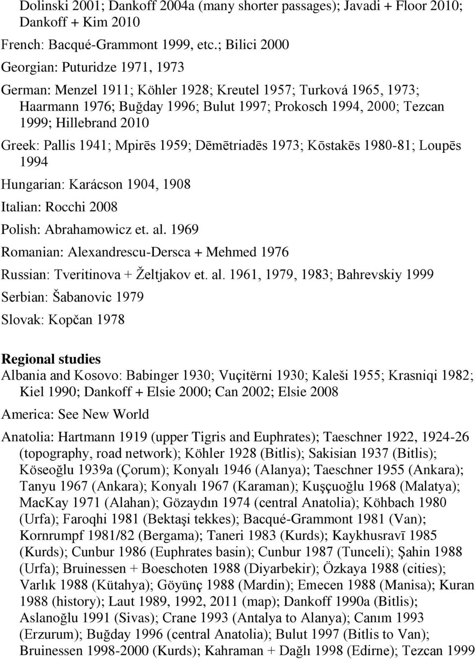 2010 Greek: Pallis 1941; Mpirēs 1959; Dēmētriadēs 1973; Kōstakēs 1980-81; Loupēs 1994 Hungarian: Karácson 1904, 1908 Italian: Rocchi 2008 Polish: Abrahamowicz et. al.