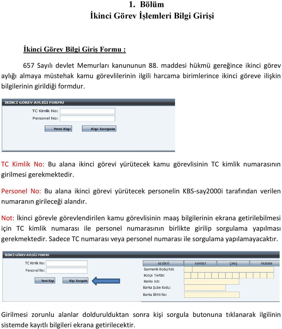 TC Kimlik No: Bu alana ikinci görevi yürütecek kamu görevlisinin TC kimlik numarasının girilmesi gerekmektedir.