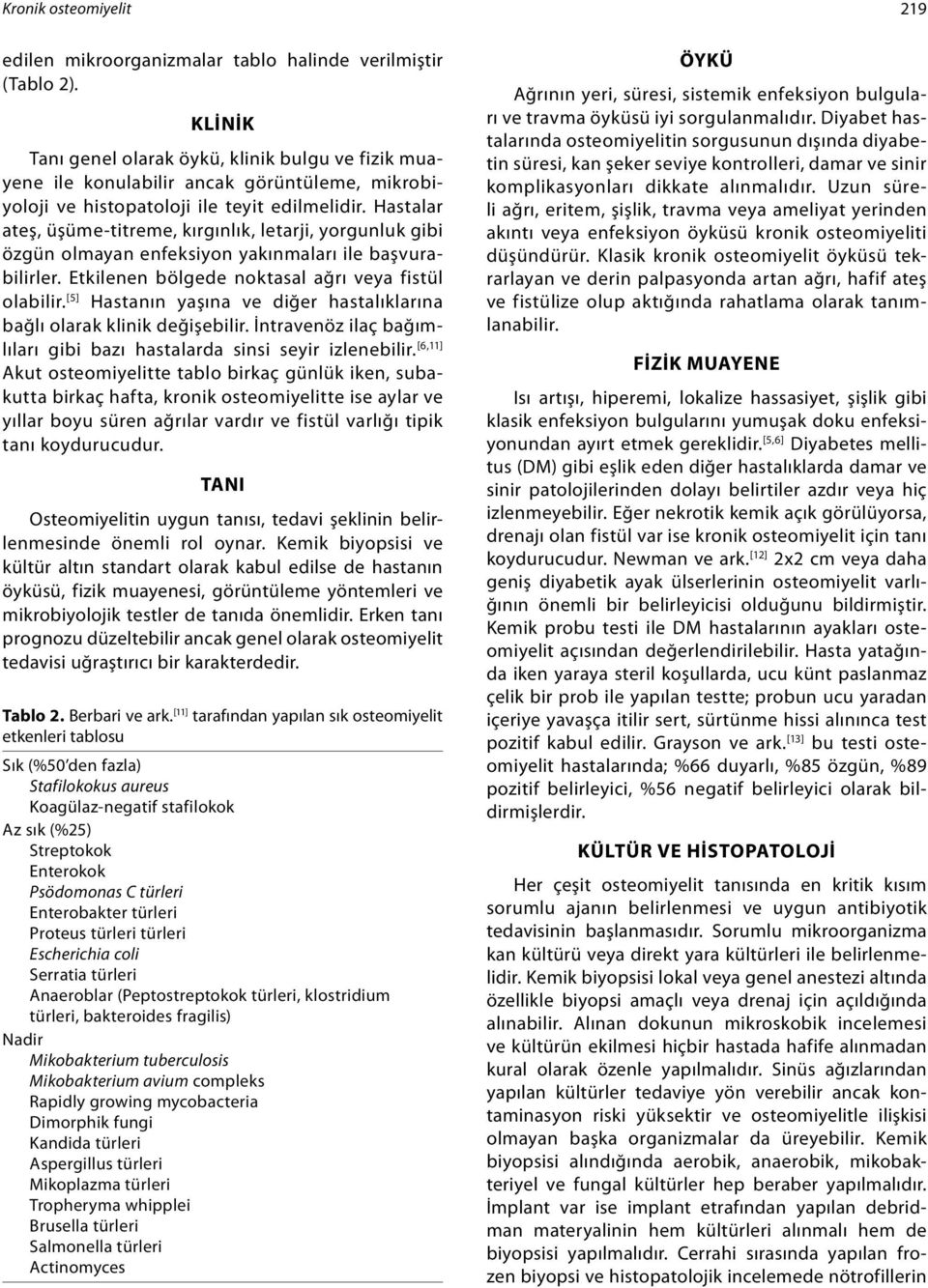 Hastalar ateş, üşüme-titreme, kırgınlık, letarji, yorgunluk gibi özgün olmayan enfeksiyon yakınmaları ile başvurabilirler. Etkilenen bölgede noktasal ağrı veya fistül olabilir.