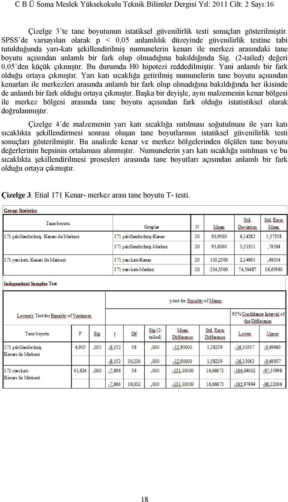 fark olup olmadığına bakıldığında Sig. (2-tailed) değeri 0,05 den küçük çıkmıştır. Bu durumda H0 hipotezi reddedilmiştir. Yani anlamlı bir fark olduğu ortaya çıkmıştır.