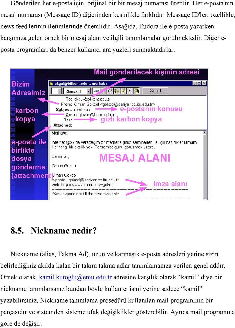 Diğer e- posta programları da benzer kullanıcı ara yüzleri sunmaktadırlar. 8.5. Nickname nedir?