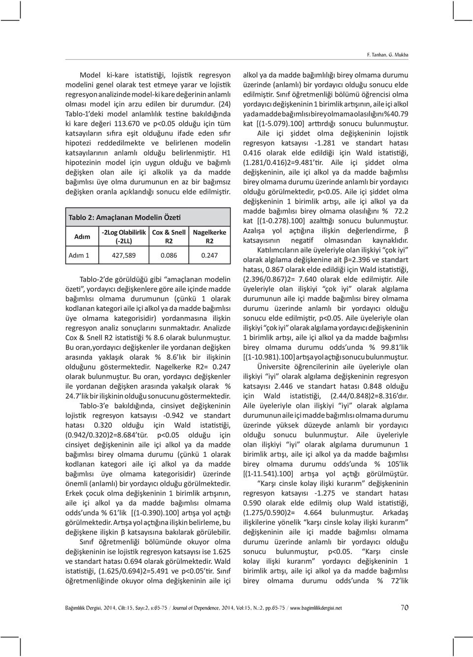 (24) Tablo- deki model anlamlılık testine bakıldığında ki kare değeri 3.670 ve p<0.