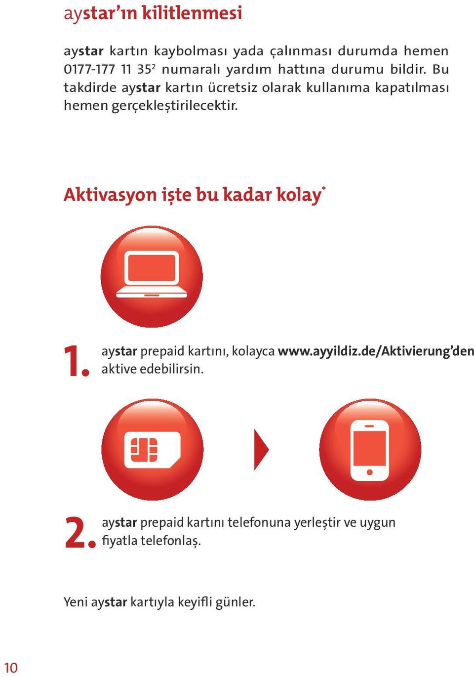 Aktivasyon işte bu kadar kolay * 1. aystar prepaid kartını, kolayca www.ayyildiz.