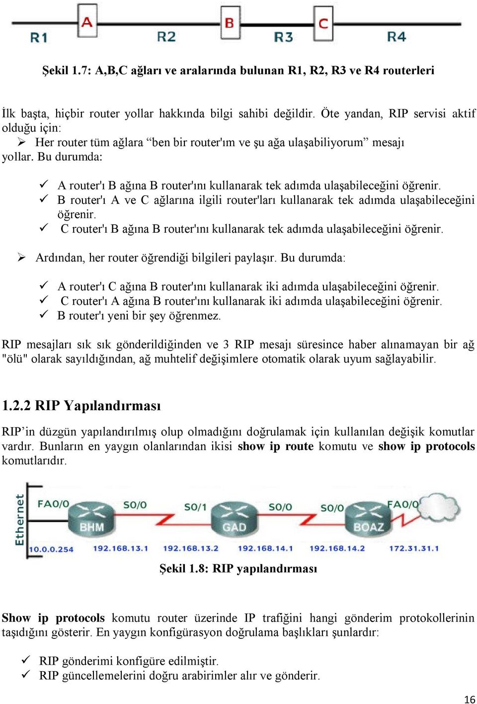 Bu durumda: A router'ı B ağına B router'ını kullanarak tek adımda ulaşabileceğini öğrenir. B router'ı A ve C ağlarına ilgili router'ları kullanarak tek adımda ulaşabileceğini öğrenir.