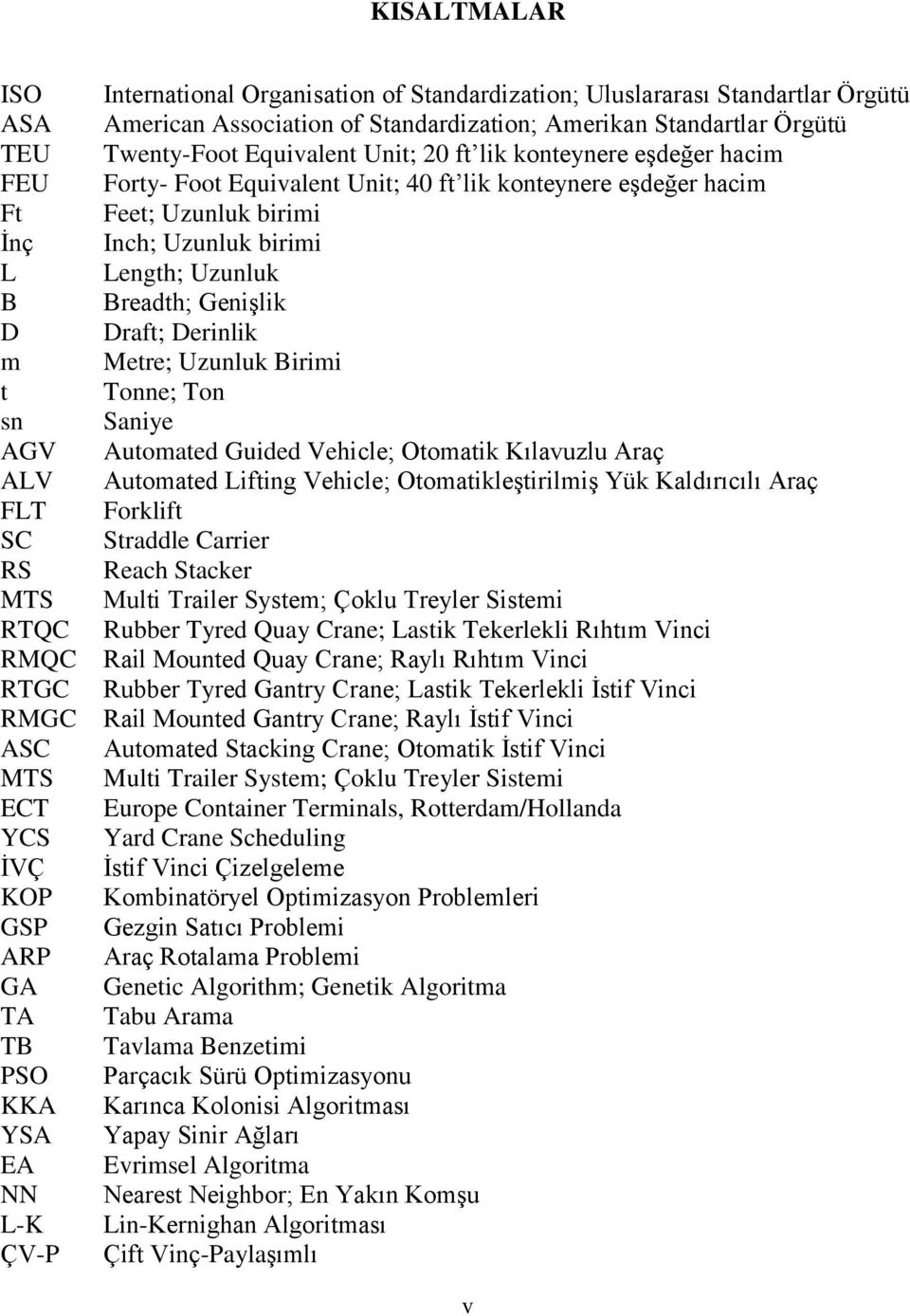 Equivalent Unit; 40 ft lik konteynere eşdeğer hacim Feet; Uzunluk birimi Inch; Uzunluk birimi Length; Uzunluk Breadth; Genişlik Draft; Derinlik Metre; Uzunluk Birimi Tonne; Ton Saniye Automated