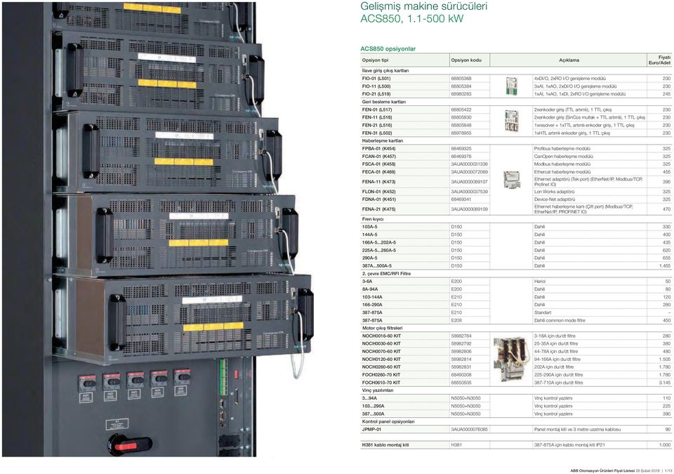 genișleme modülü 230 FIO-21 (L519) 68980283 1xAI, 1xAO, 1xDI, 2xRO I/O genișleme modülü 245 Geri besleme kartları FEN-01 (L517) 68805422 2xenkoder giriș (TTL artımlı), 1 TTL çıkıș 230 FEN-11 (L518)