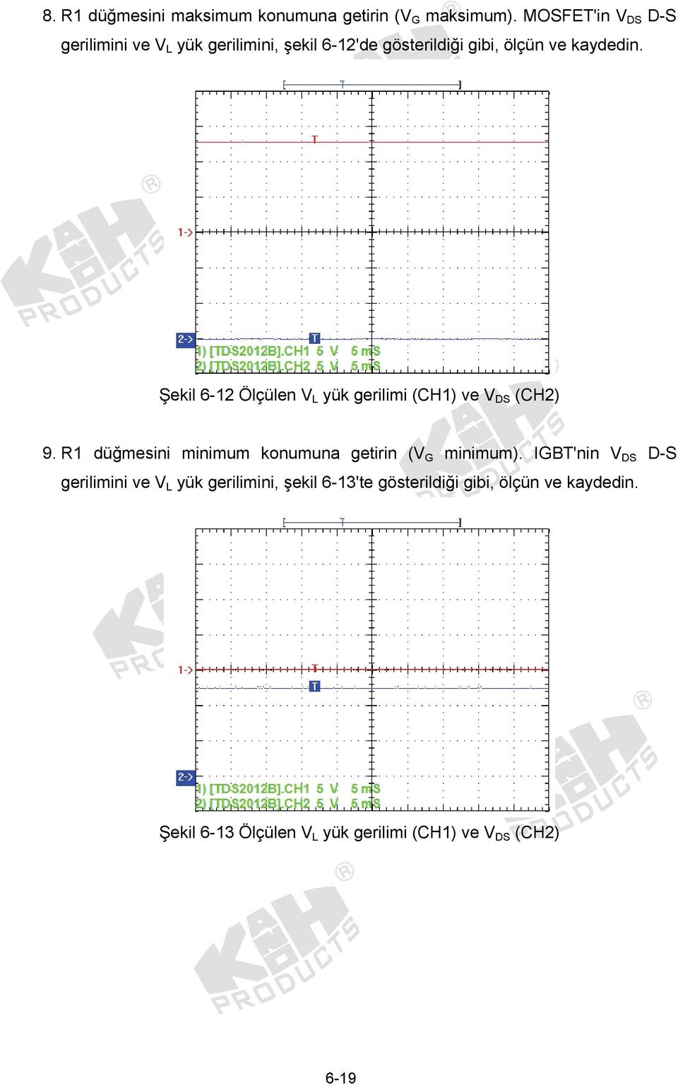 Şekil 6-12 Ölçülen V L yük gerilimi (CH1) ve V DS (CH2) 9.