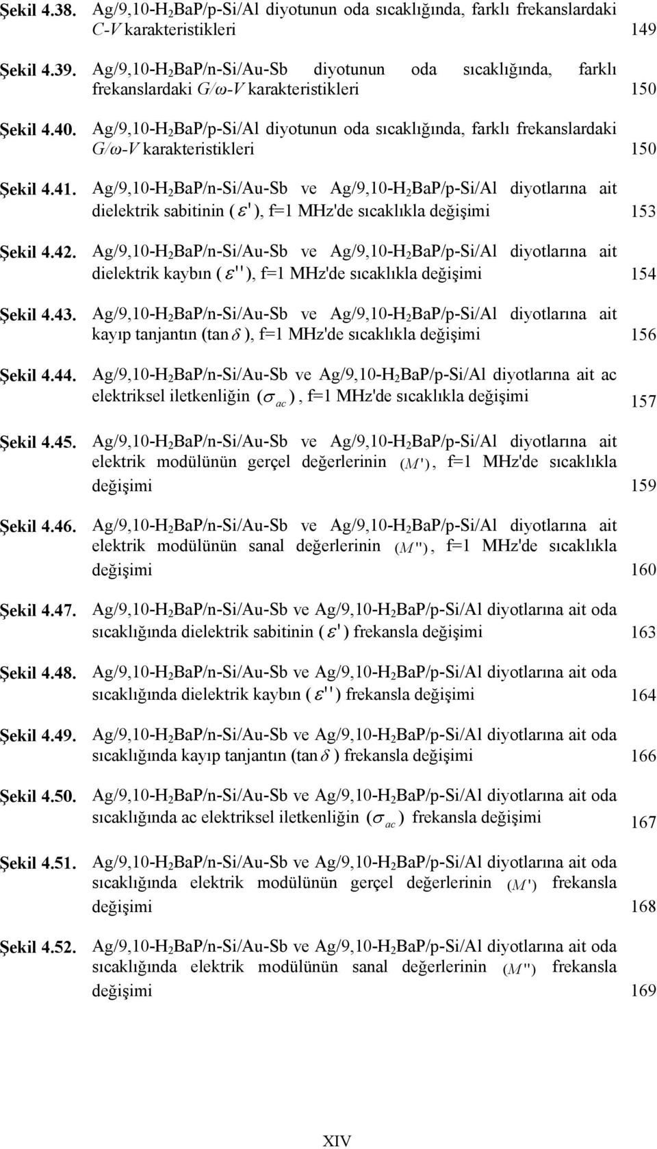 4. Ag/9,1-H BaP/p-Si/Al diyotunun oda sıcaklığında, farklı frekanslardaki G/ω-V karakteristikleri 15 Şekil 4.41.