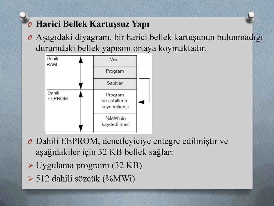 O Dahili EEPROM, denetleyiciye entegre edilmiştir ve aşağıdakiler için