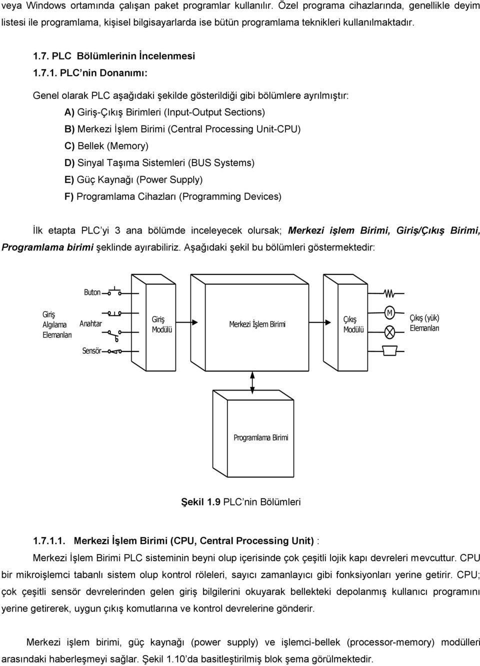 7. PLC Bölümlerinin İncelenmesi 1.