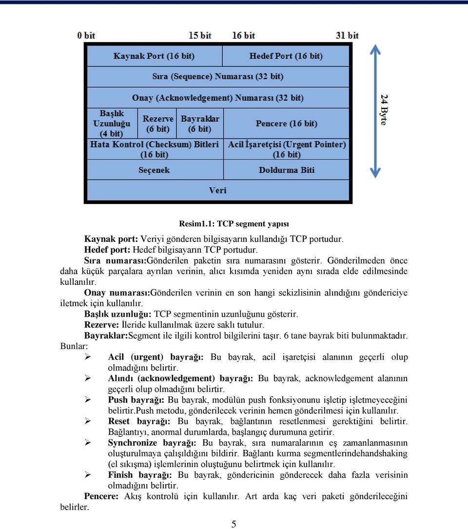 Onay numarası:gönderilen verinin en son hangi sekizlisinin alındığını göndericiye iletmek için kullanılır. Başlık uzunluğu: TCP segmentinin uzunluğunu gösterir.