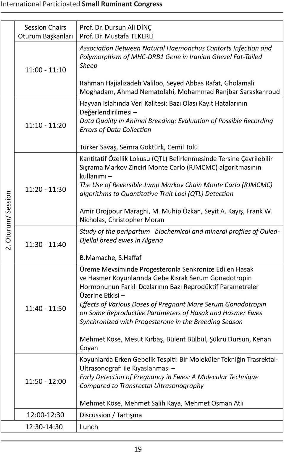 Mustafa TEKERLİ Association Between Natural Haemonchus Contorts Infection and Polymorphism of MHC-DRB1 Gene in Iranian Ghezel Fat-Tailed Sheep Rahman Hajializadeh Valiloo, Seyed Abbas Rafat,