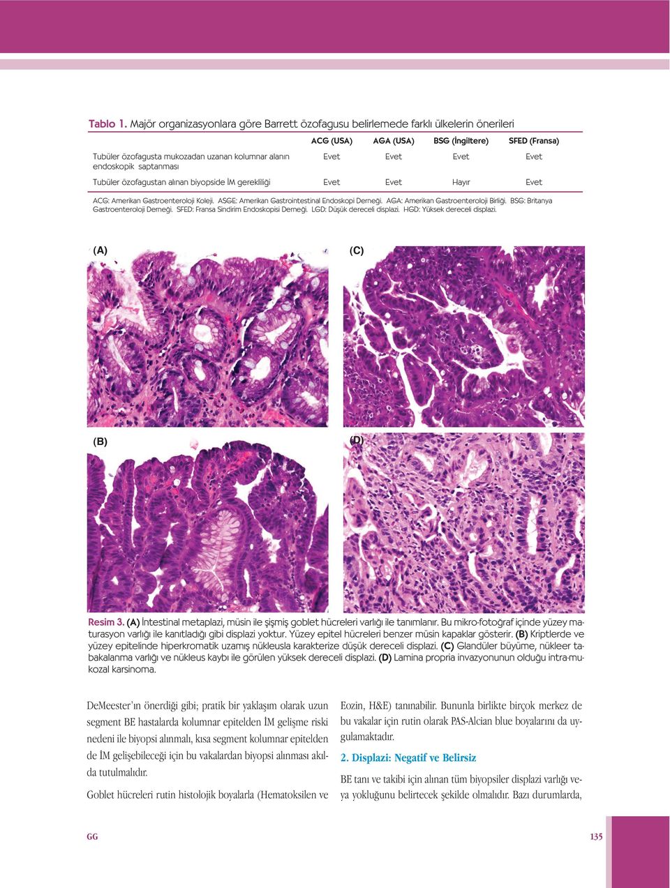 saptanmas Tubüler özofagustan al nan biyopside M gereklili i Hay r ACG: Amerikan Gastroenteroloji Koleji. ASGE: Amerikan Gastrointestinal Endoskopi Derne i. AGA: Amerikan Gastroenteroloji Birli i.