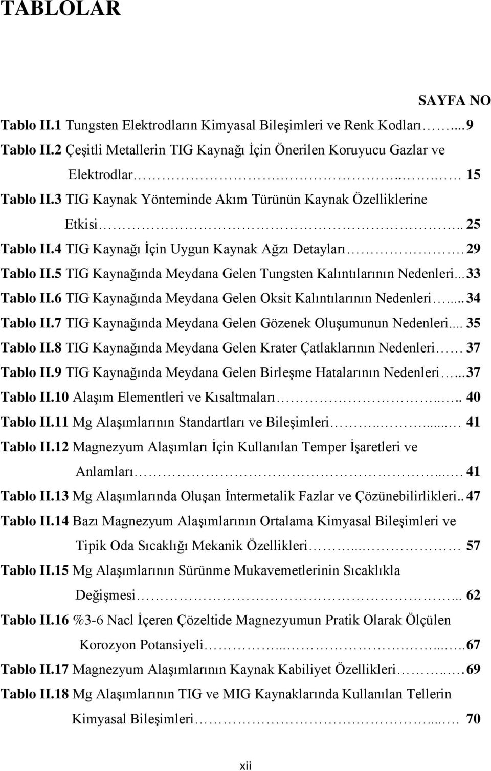 5 TIG Kaynağında Meydana Gelen Tungsten Kalıntılarının Nedenleri... 33 Tablo II.6 TIG Kaynağında Meydana Gelen Oksit Kalıntılarının Nedenleri... 34 Tablo II.