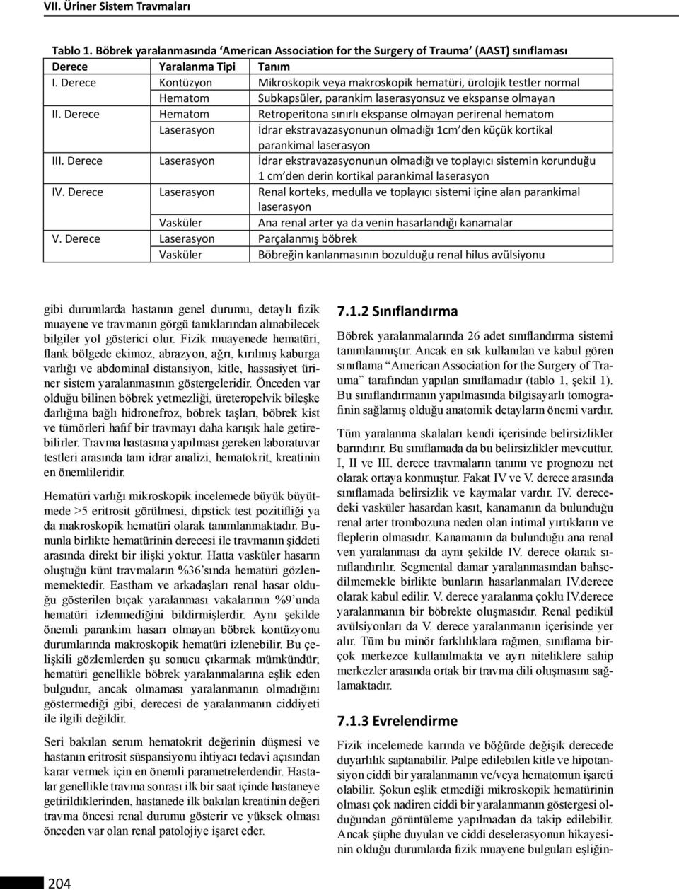 Derece Hematom Retroperitona sınırlı ekspanse olmayan perirenal hematom Laserasyon İdrar ekstravazasyonunun olmadığı 1cm den küçük kortikal parankimal laserasyon III.