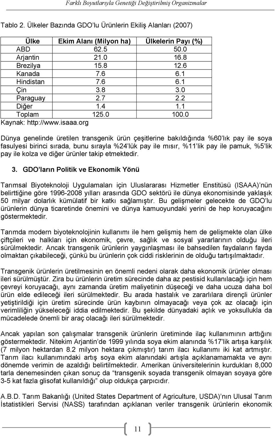 org Dünya genelinde üretilen transgenik ürün çeşitlerine bakıldığında %60 lık pay ile soya fasulyesi birinci sırada, bunu sırayla %24 lük pay ile mısır, %11 lik pay ile pamuk, %5 lik pay ile kolza ve