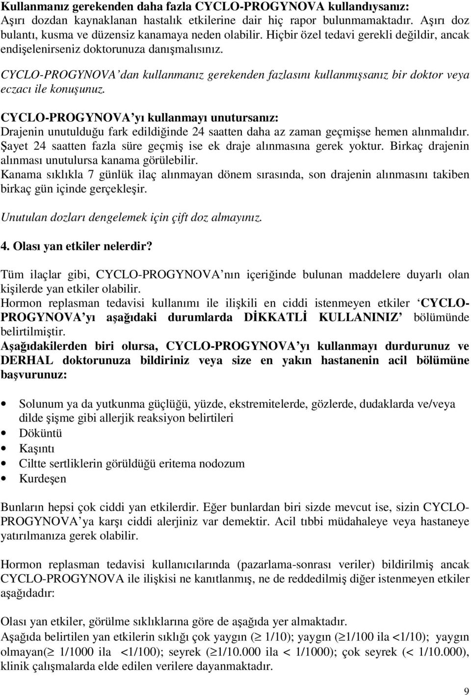 CYCLO-PROGYNOVA dan kullanmanız gerekenden fazlasını kullanmışsanız bir doktor veya eczacı ile konuşunuz.