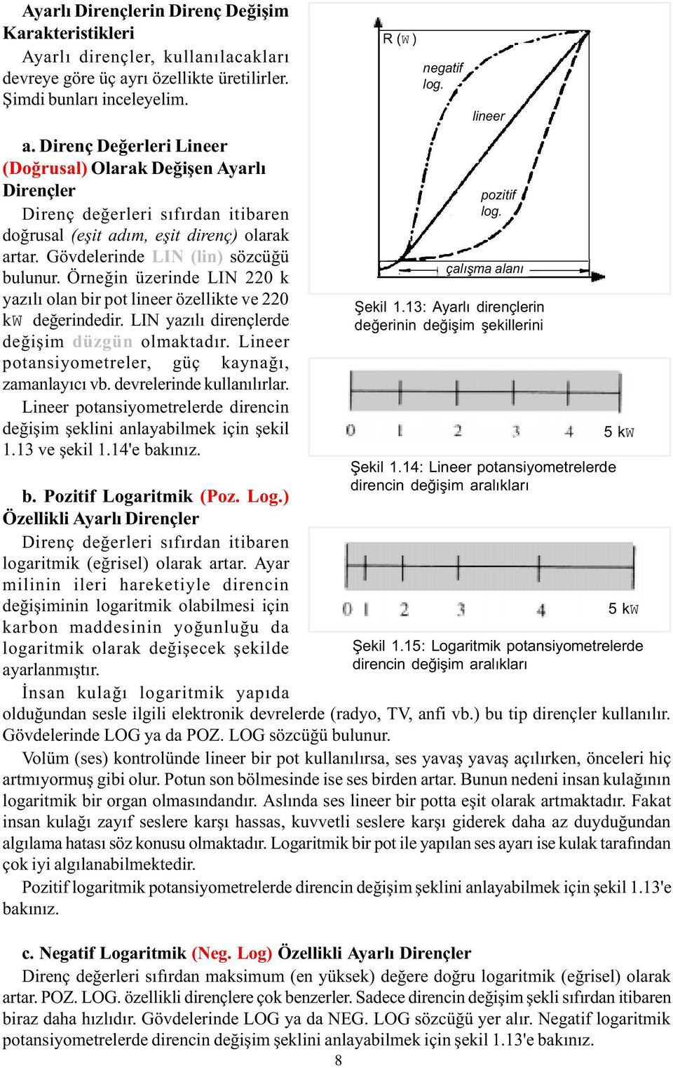 Direnç Deðerleri Lineer (Doðrusal) Olarak Deðiþen Ayarlý Dirençler Direnç deðerleri sýfýrdan itibaren doðrusal (eþit adým, eþit direnç) olarak artar. Gövdelerinde LIN (lin) sözcüðü bulunur.