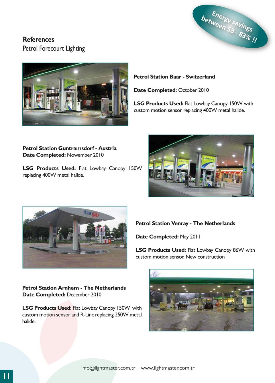 metal halide. Petrol Station Guntramsdorf - Austria Date Completed: Nowember 2010 LSG Products Used: Flat Lowbay Canopy 150W replacing 400W metal halide.