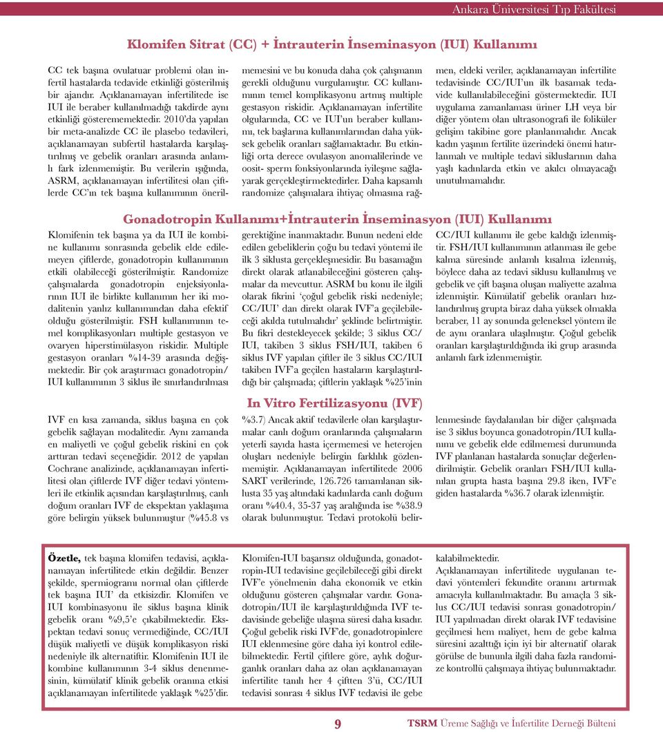 2010 da yapılan bir meta-analizde CC ile plasebo tedavileri, açıklanamayan subfertil hastalarda karşılaştırılmış ve gebelik oranları arasında anlamlı fark izlenmemiştir.