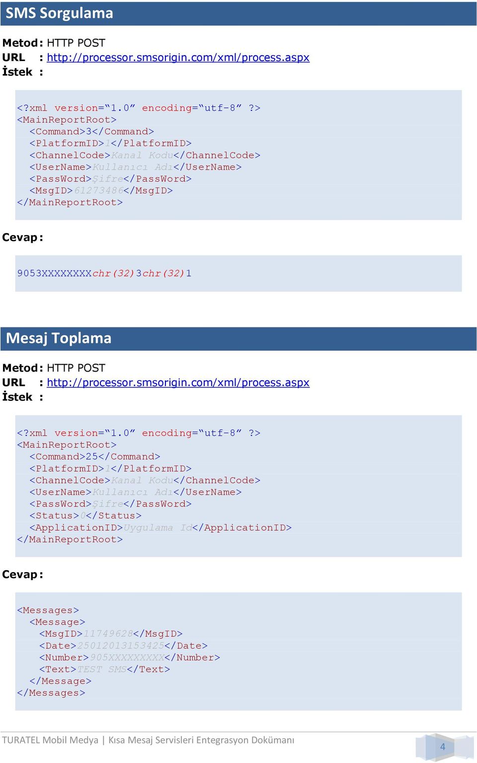 9053XXXXXXXXchr(32)3chr(32)1 Mesaj Toplama Metod : HTTP POST URL : http://processor.smsorigin.com/xml/process.