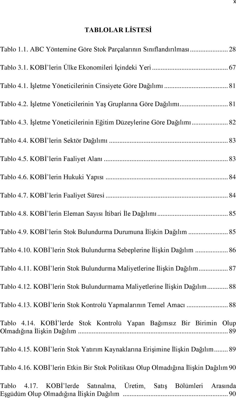 5. KOBİ lerin Faaliyet Alanı... 83 Tablo 4.6. KOBİ lerin Hukuki Yapısı... 84 Tablo 4.7. KOBİ lerin Faaliyet Süresi... 84 Tablo 4.8. KOBİ lerin Eleman Sayısı İtibari İle Dağılımı... 85 Tablo 4.9.