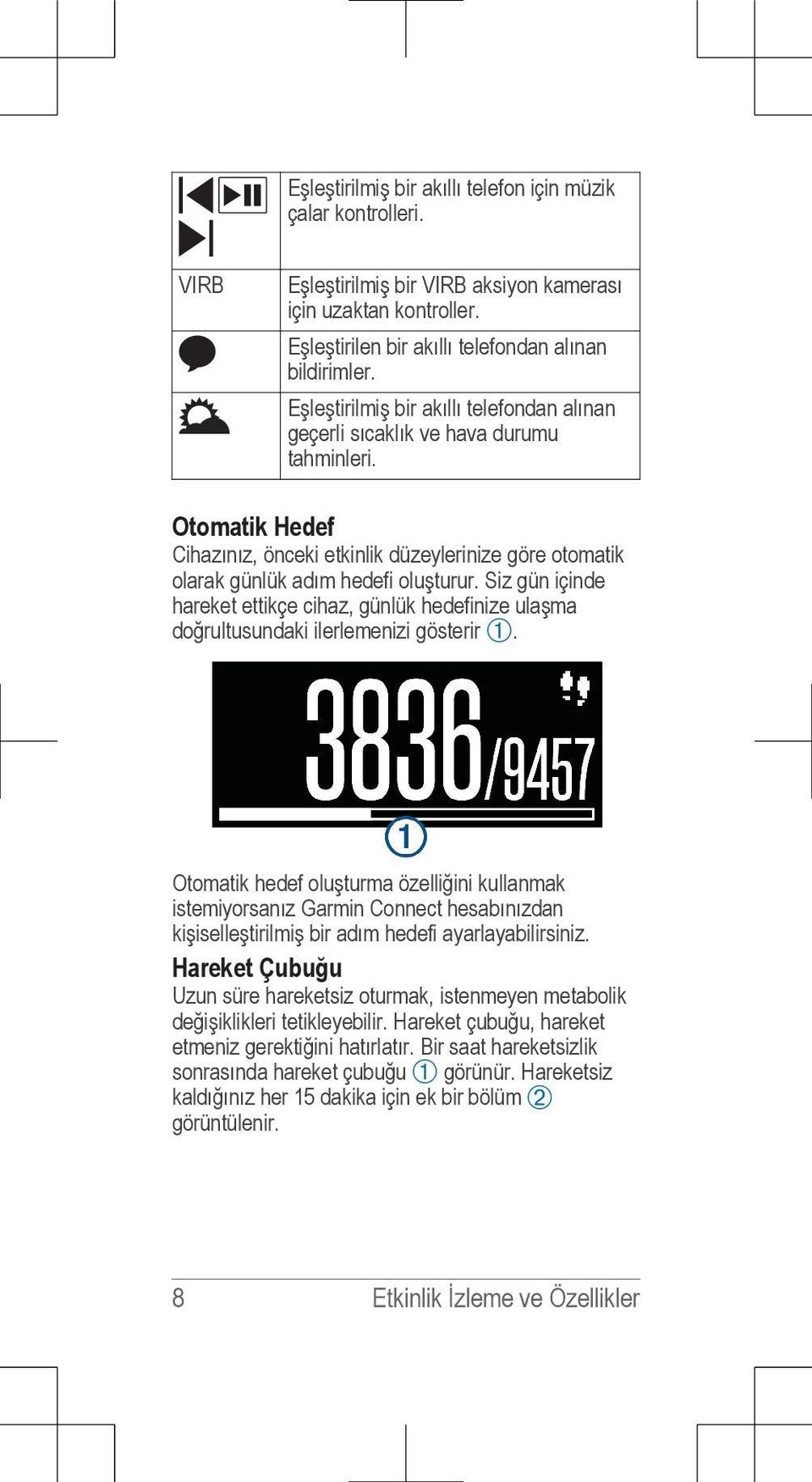 Siz gün içinde hareket ettikçe cihaz, günlük hedefinize ulaşma doğrultusundaki ilerlemenizi gösterir À.