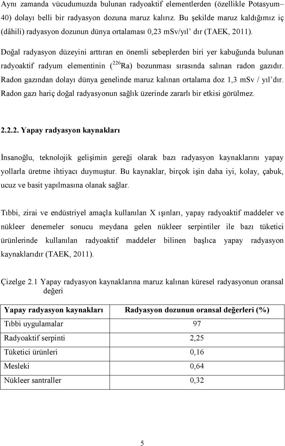 Doğal radyasyon düzeyini arttıran en önemli sebeplerden biri yer kabuğunda bulunan radyoaktif radyum elementinin (226Ra) bozunması sırasında salınan radon gazıdır.