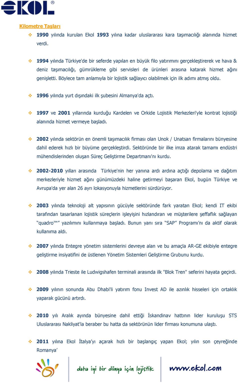 Böylece tam anlamıyla bir lojistik sağlayıcı olabilmek için ilk adımı atmış oldu. 1996 yılında yurt dışındaki ilk şubesini Almanya'da açtı.