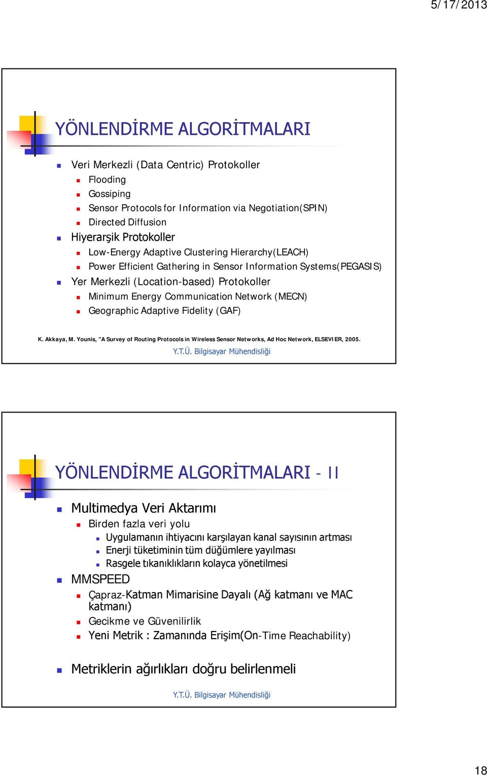 Adaptive Fidelity (GAF) K. Akkaya, M. Younis, "A Survey of Routing Protocols in Wireless Sensor Networks, Ad Hoc Network, ELSEVIER, 2005.