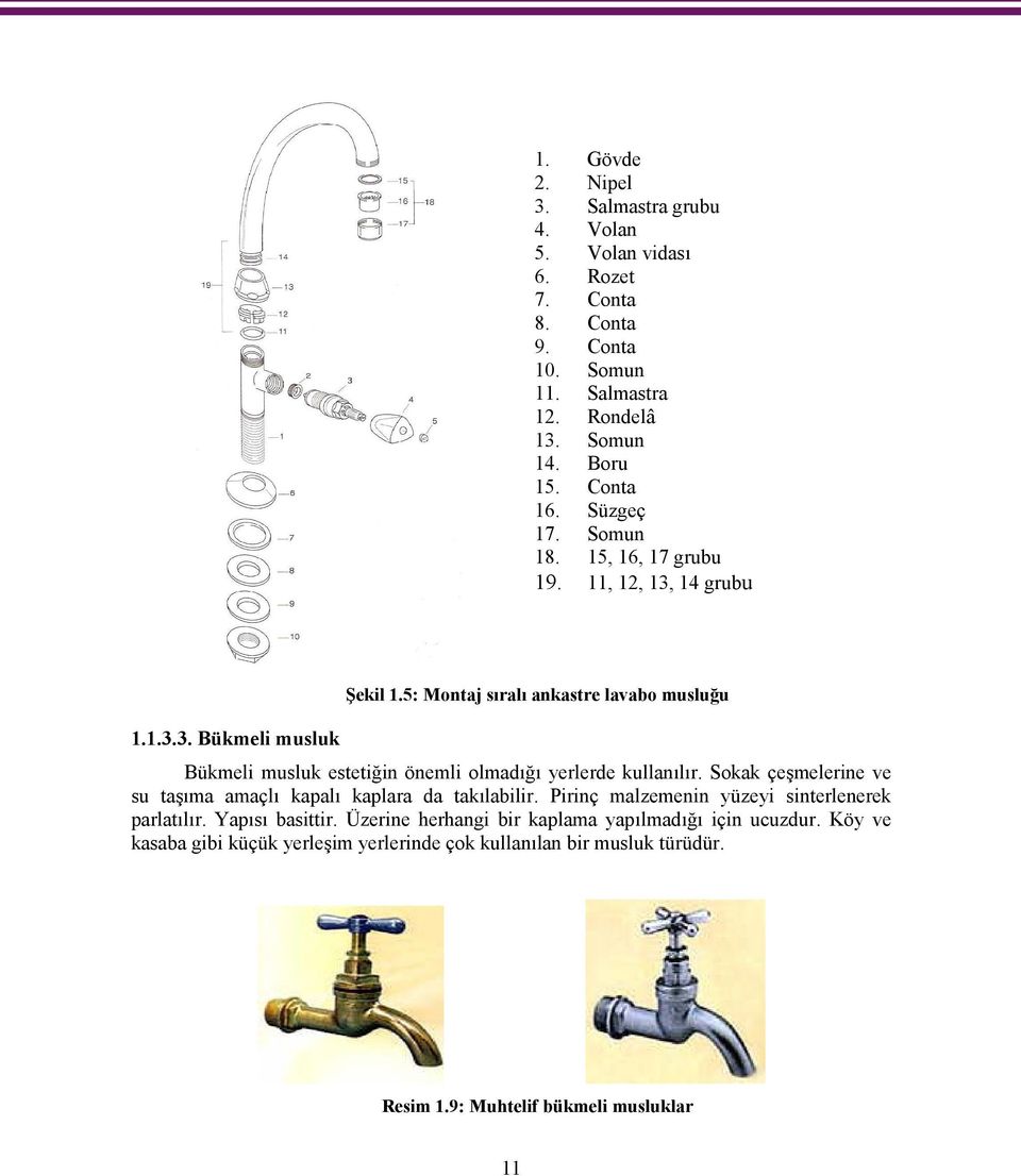 5: Montaj sıralı ankastre lavabo musluğu Bükmeli musluk estetiğin önemli olmadığı yerlerde kullanılır.