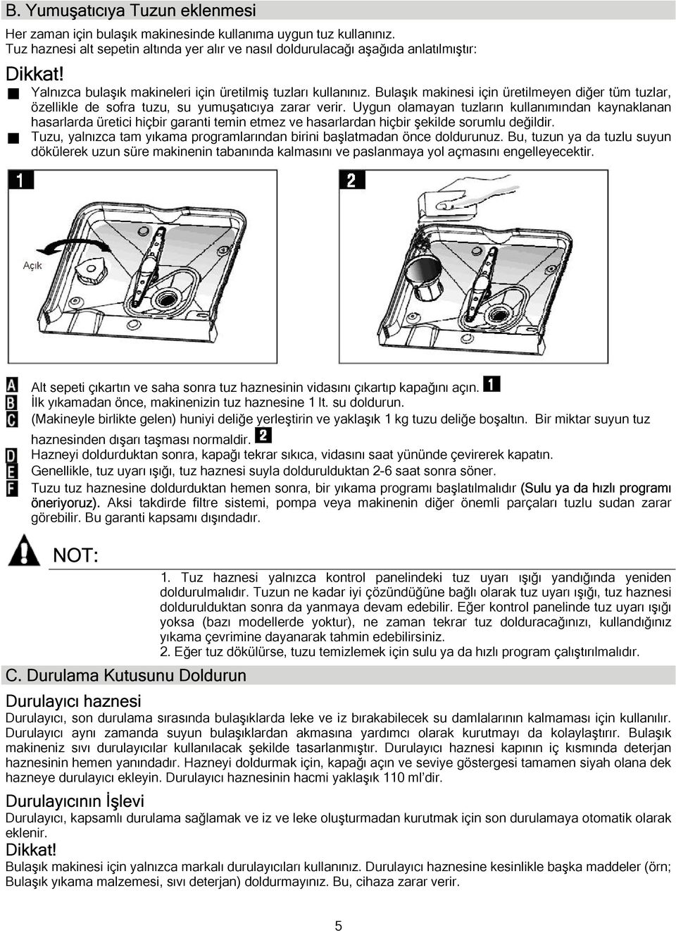 Uygun olamayan tuzların kullanımından kaynaklanan hasarlarda üretici hiçbir garanti temin etmez ve hasarlardan hiçbir şekilde sorumlu değildir.