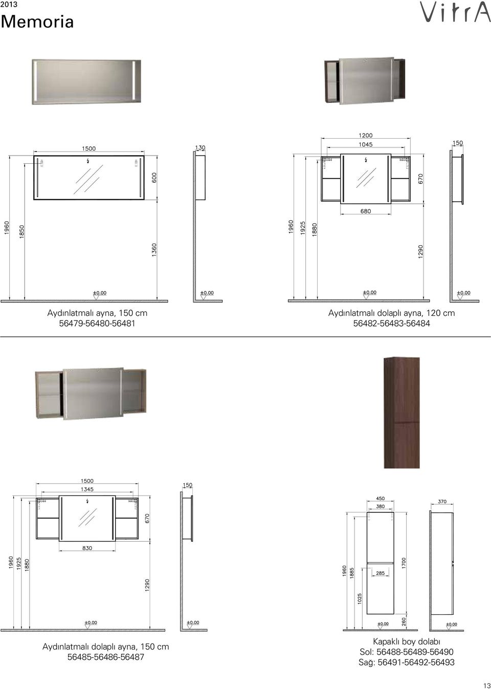 564825648356484 Aydınlatmalı dolaplı ayna, 150 cm