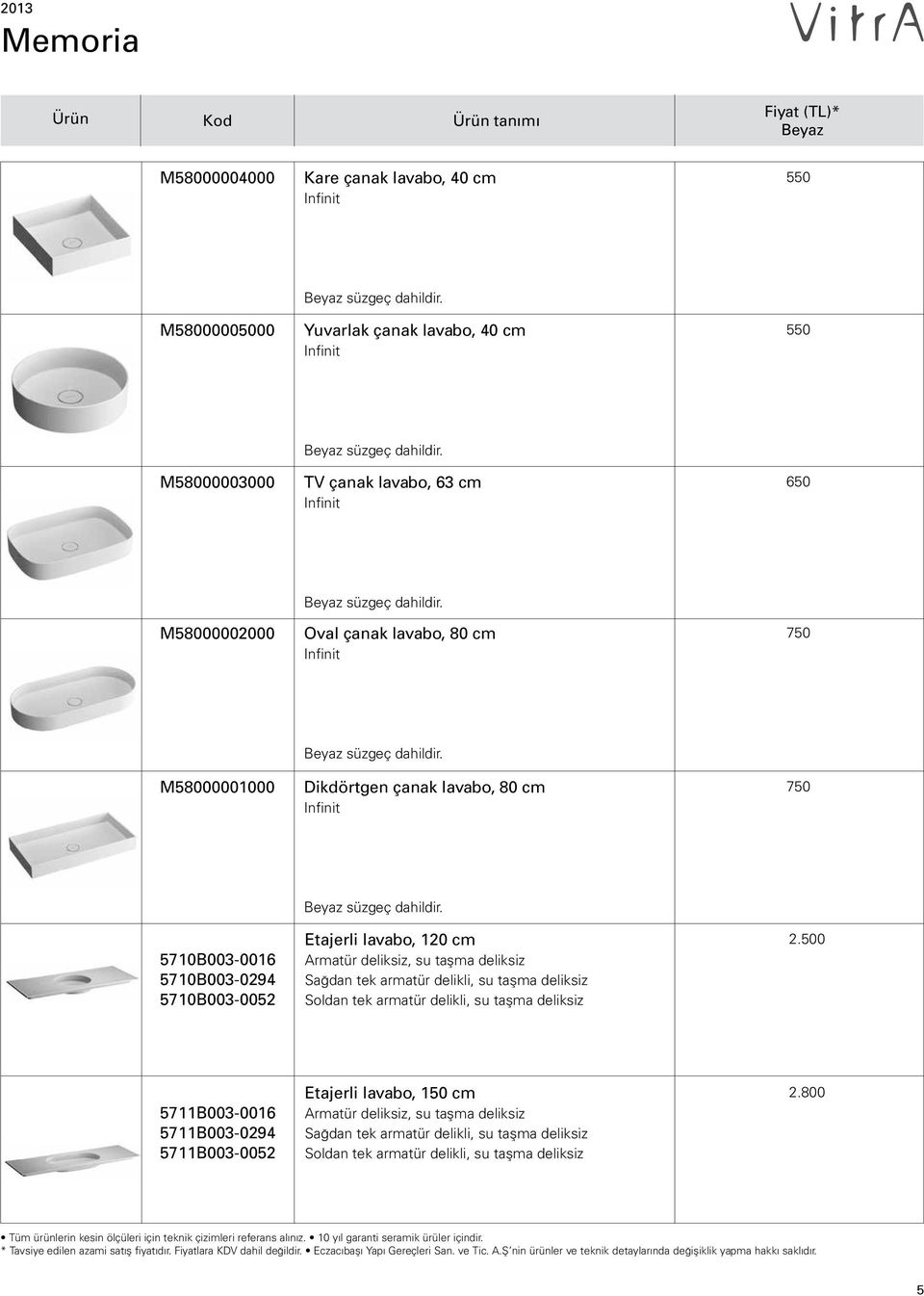 Oval çanak lavabo, 80 cm Infinit 750 Beyaz süzgeç dahildir. M58000001000 Dikdörtgen çanak lavabo, 80 cm 750 Infinit Beyaz süzgeç dahildir.