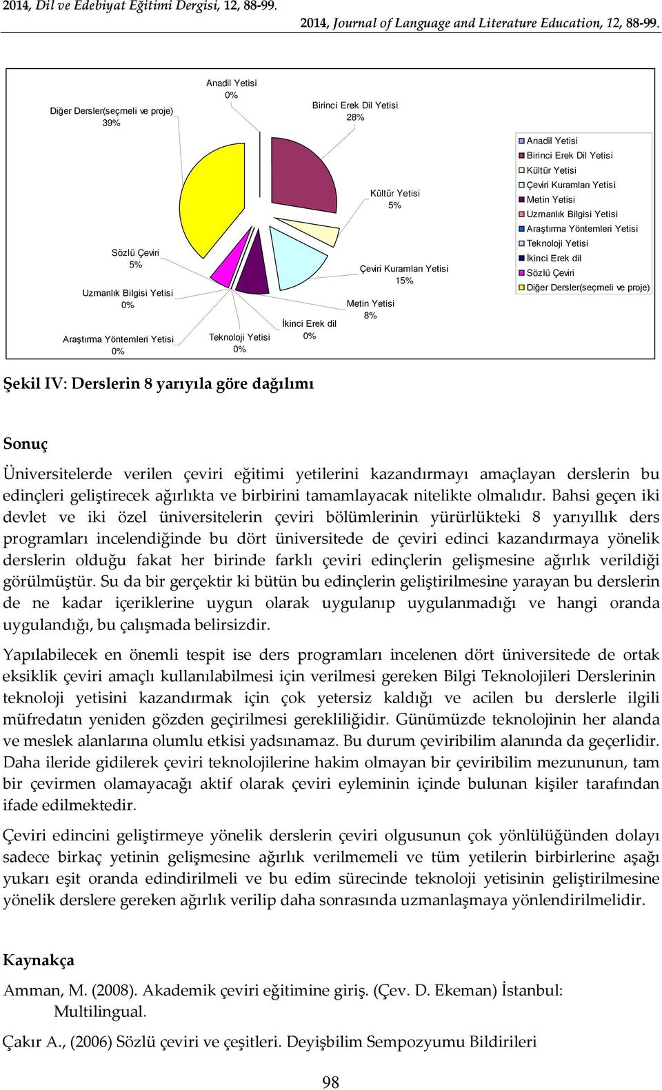 Bahsi geçen iki devlet ve iki özel üniversitelerin çeviri bölümlerinin yürürlükteki 8 yarıyıllık ders programları incelendiğinde bu dört üniversitede de çeviri edinci kazandırmaya yönelik derslerin