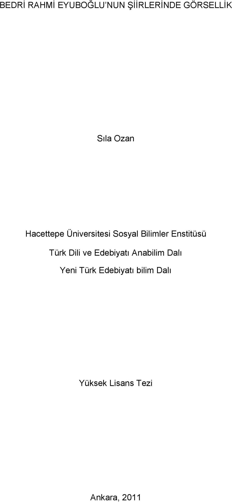 Enstitüsü Türk Dili ve Edebiyatı Anabilim Dalı Yeni