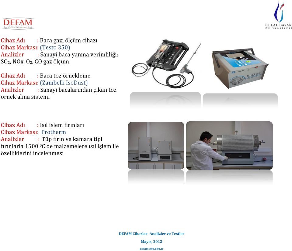 Sanayi bacalarından çıkan toz örnek alma sistemi Cihaz Adı : Isıl işlem fırınları Cihaz Markası: Protherm