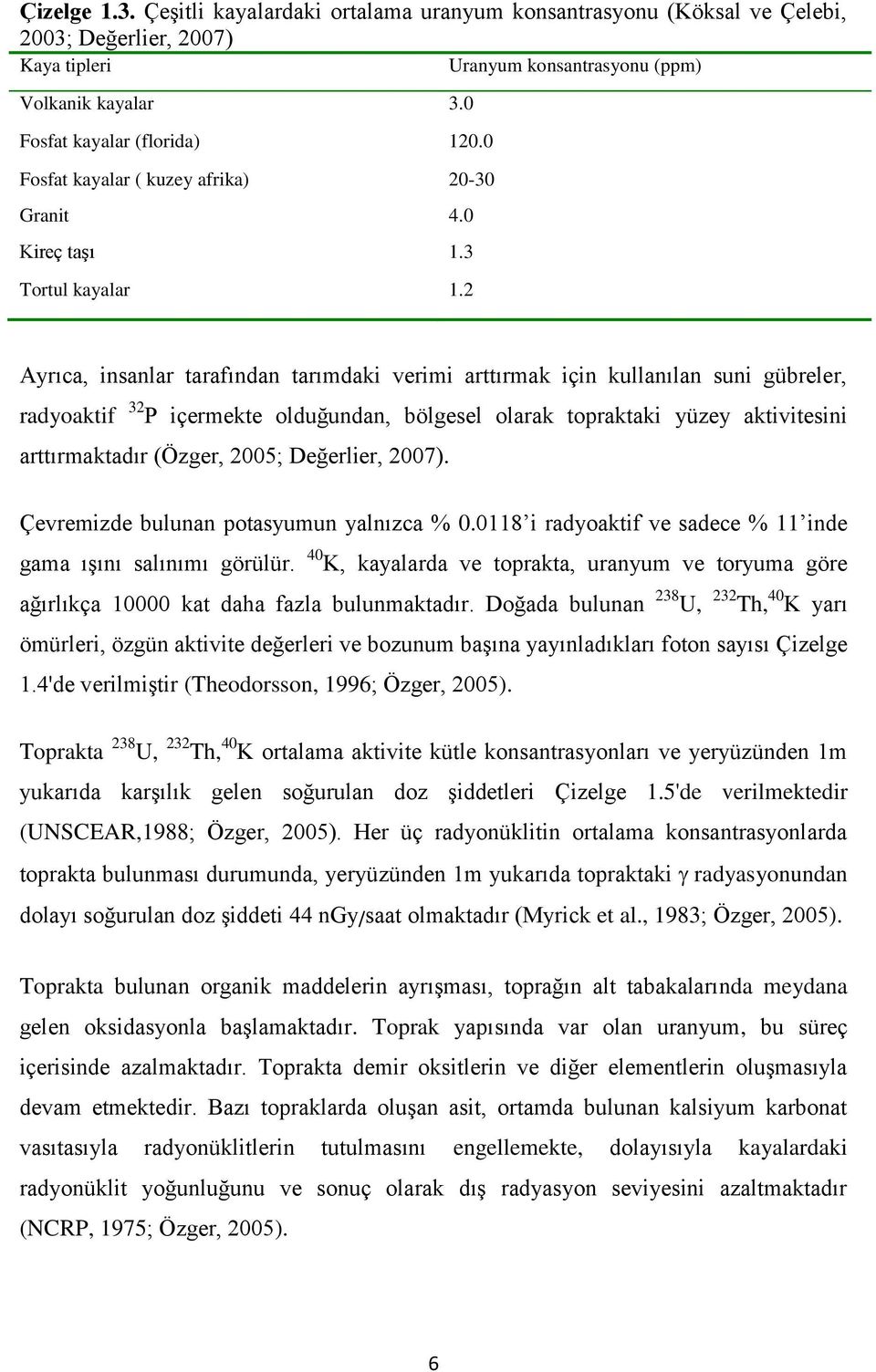 2 Ayrıca, insanlar tarafından tarımdaki verimi arttırmak için kullanılan suni gübreler, radyoaktif 32 P içermekte olduğundan, bölgesel olarak topraktaki yüzey aktivitesini arttırmaktadır (Özger,