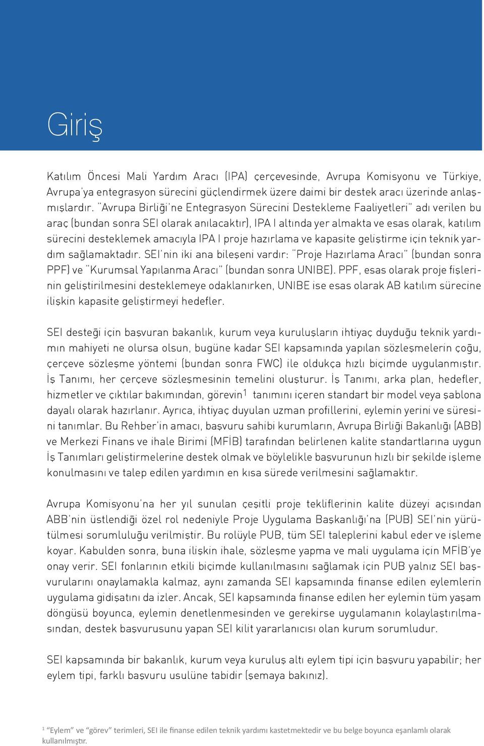 Avrupa Birliği ne Entegrasyon Sürecini Destekleme Faaliyetleri adı verilen bu araç (bundan sonra SEI olarak anılacaktır), IPA I altında yer almakta ve esas olarak, katılım sürecini desteklemek