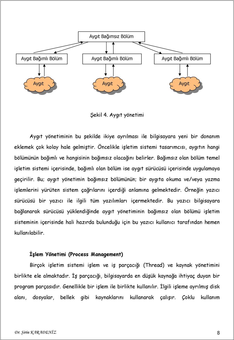 Öncelikle işletim sistemi tasarımcısı, aygıtın hangi bölümünün bağımlı ve hangisinin bağımsız olacağını belirler.