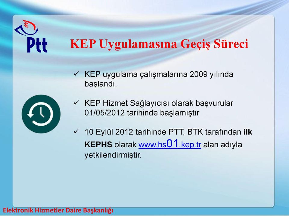 KEP Hizmet Sağlayıcısı olarak başvurular 01/05/2012 tarihinde