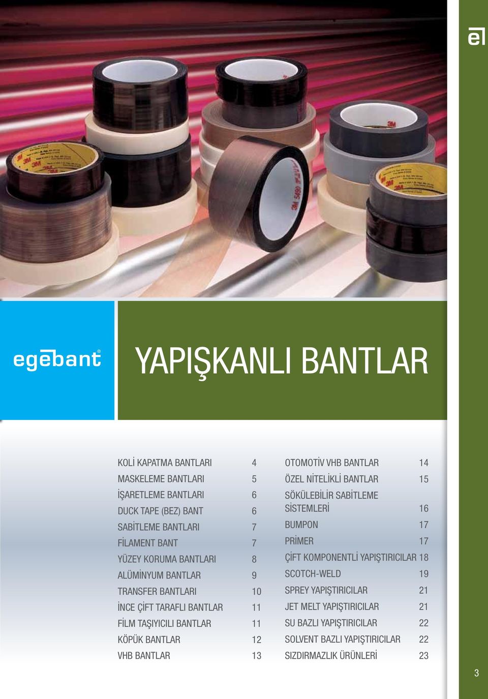 BANTLAR 13 OTOMOTİV VHB BANTLAR 14 ÖZEL NİTELİKLİ BANTLAR 15 SÖKÜLEBİLİR SABİTLEME SİSTEMLERİ 16 BUMPON 17 PRİMER 17 ÇİFT KOMPONENTLİ