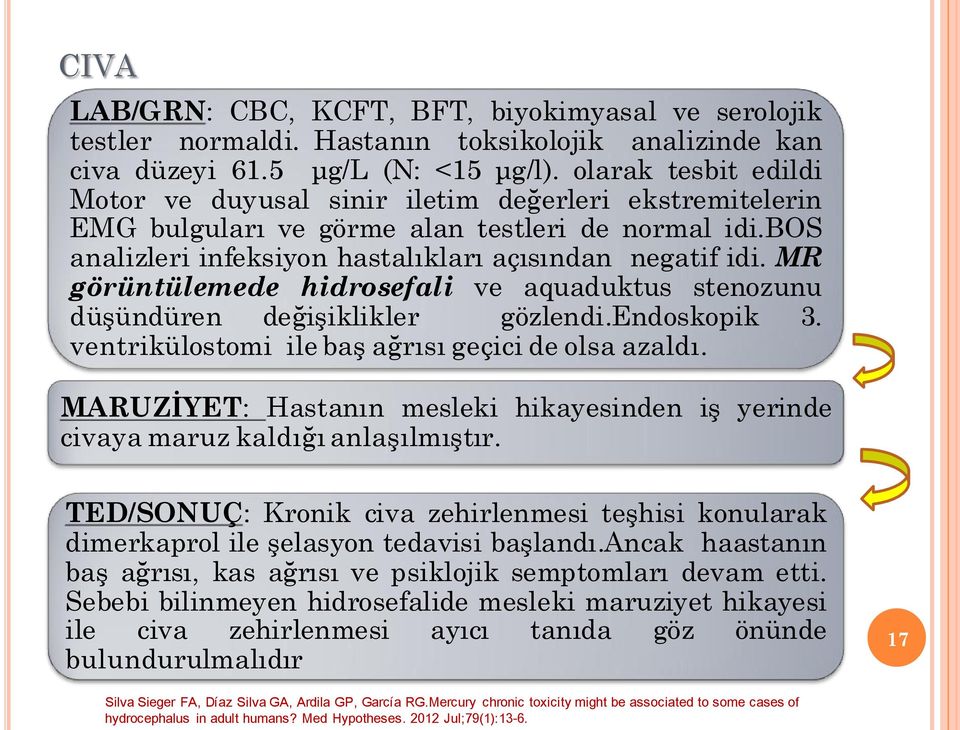 MR görüntülemede hidrosefali ve aquaduktus stenozunu düşündüren değişiklikler gözlendi.endoskopik 3. ventrikülostomi ile baş ağrısı geçici de olsa azaldı.