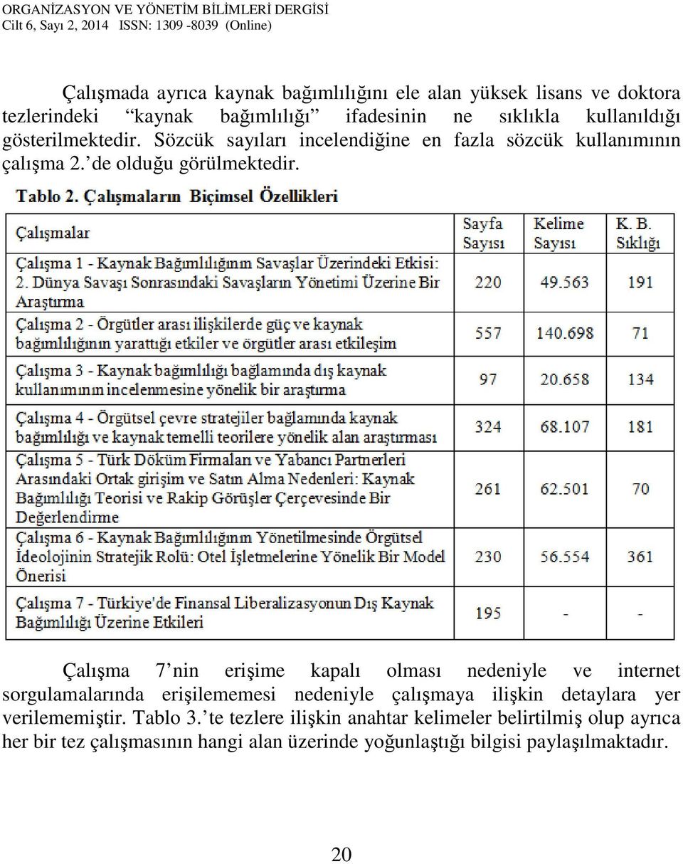 Çalışma 7 nin erişime kapalı olması nedeniyle ve internet sorgulamalarında erişilememesi nedeniyle çalışmaya ilişkin detaylara yer