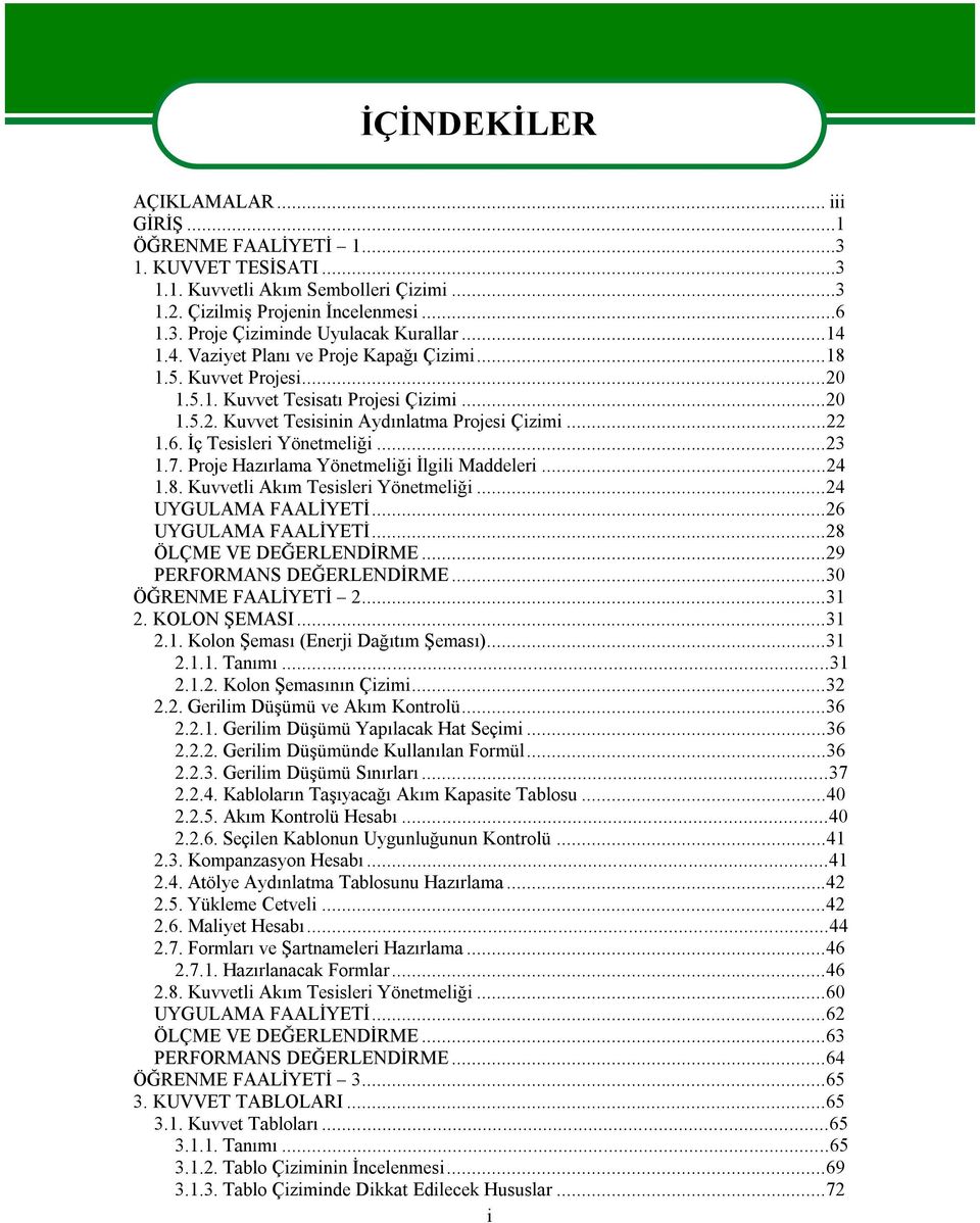 İç Tesisleri Yönetmeliği...23 1.7. Proje Hazırlama Yönetmeliği İlgili Maddeleri...24 1.8. Kuvvetli Akım Tesisleri Yönetmeliği...24 UYGULAMA FAALİYETİ...26 UYGULAMA FAALİYETİ...28 ÖLÇME VE DEĞERLENDİRME.