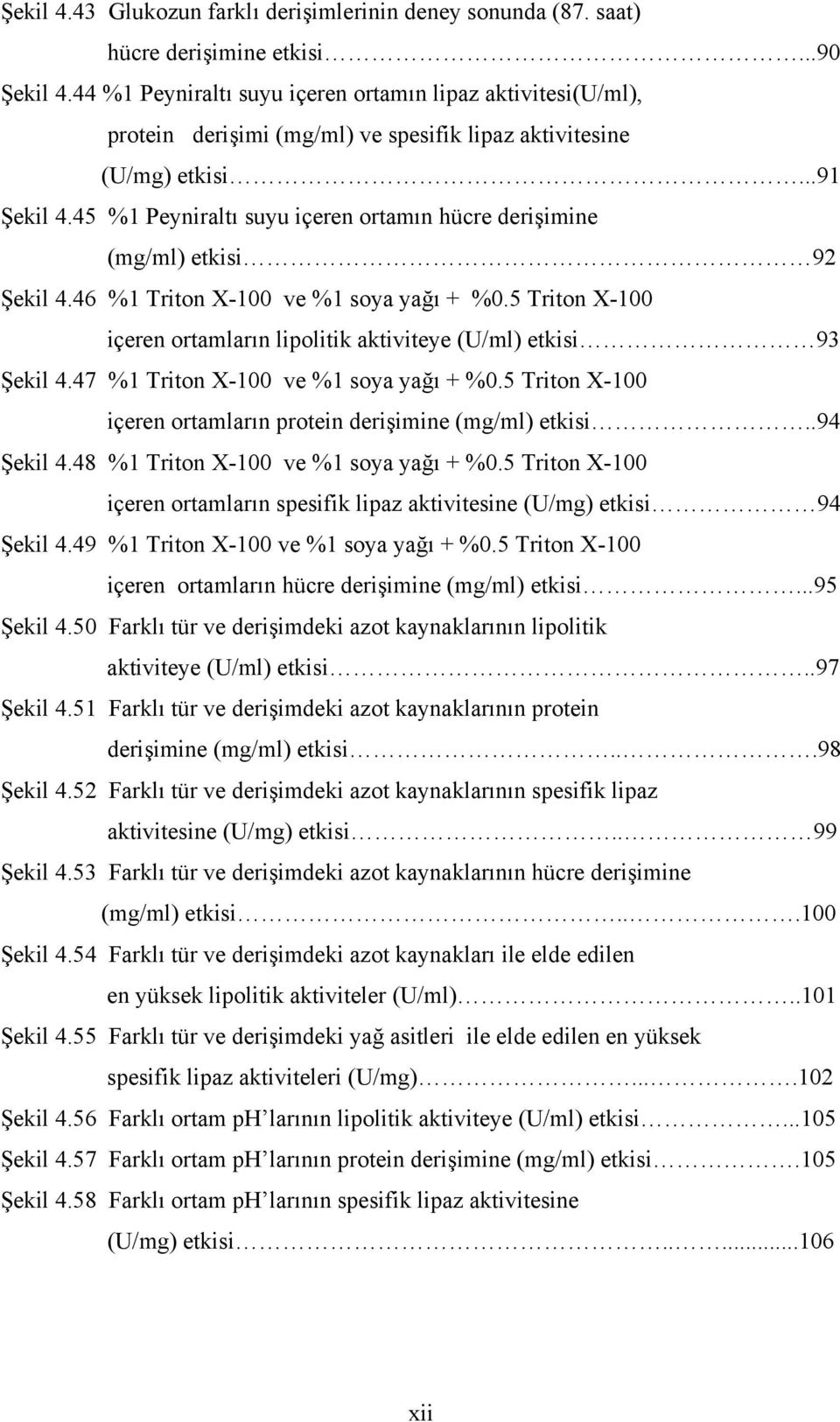 45 %1 Peyniraltı suyu içeren ortamın hücre derişimine (mg/ml) etkisi 92 Şekil 4.46 %1 Triton X-100 ve %1 soya yağı + %0.5 Triton X-100 içeren ortamların lipolitik aktiviteye (U/ml) etkisi 93 Şekil 4.