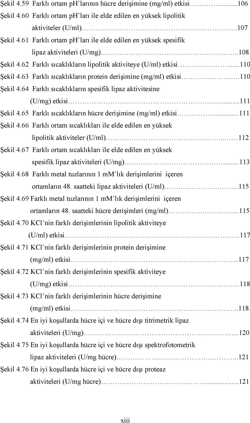 63 Farklı sıcaklıkların protein derişimine (mg/ml) etkisi.110 Şekil 4.64 Farklı sıcaklıkların spesifik lipaz aktivitesine (U/mg) etkisi...111 Şekil 4.