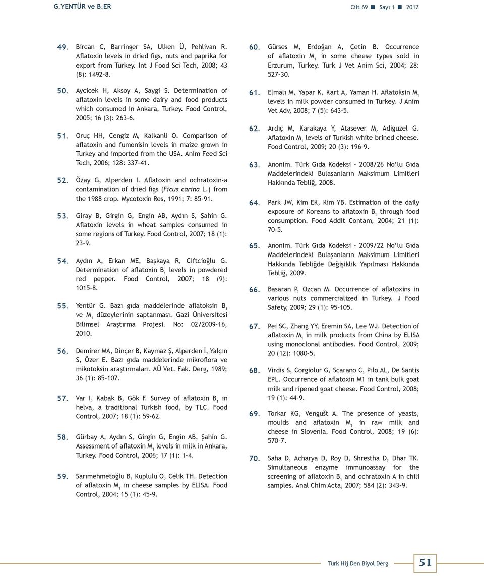 Food Control, 2005; 16 (3): 263 6. 51. Oruç HH, Cengiz M, Kalkanli O. Comparison of aflatoxin and fumonisin levels in maize grown in Turkey and imported from the USA.