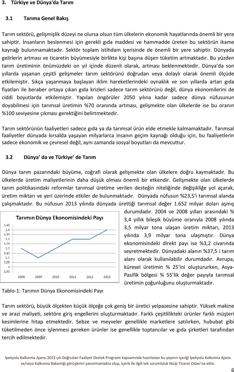 Dünyada gelirlerin artması ve ticaretin büyümesiyle birlikte kişi başına düşen tüketim artmaktadır. Bu yüzden tarım üretiminin önümüzdeki on yıl içinde düzenli olarak, artması beklenmektedir.