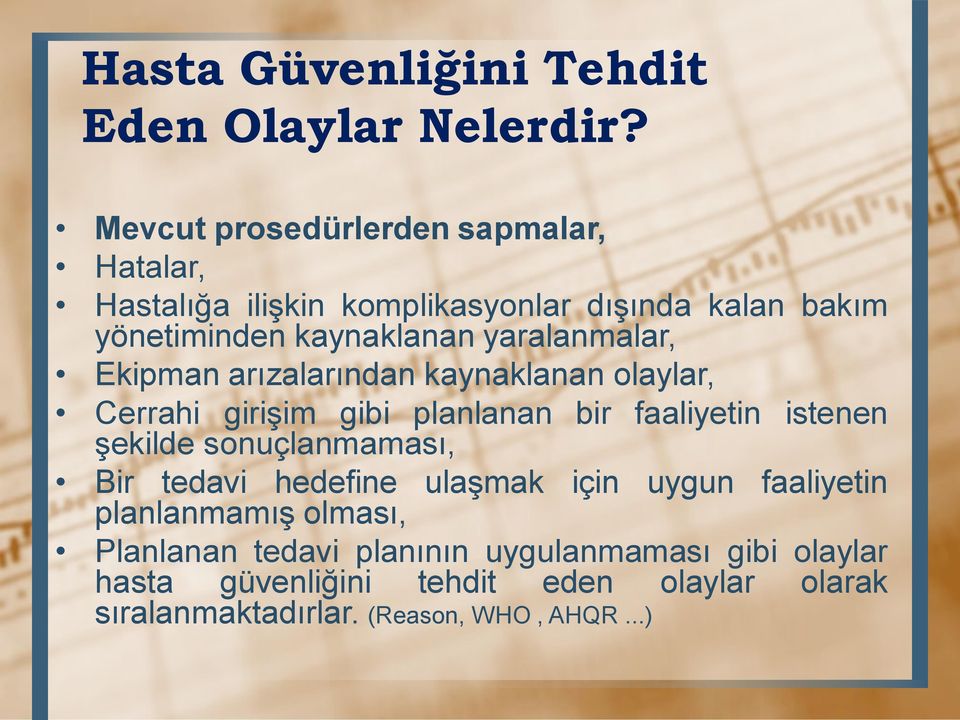 yaralanmalar, Ekipman arızalarından kaynaklanan olaylar, Cerrahi girişim gibi planlanan bir faaliyetin istenen şekilde